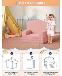 gaomon Kids Couch, 2-in-1 Comfy Toddler Couch Fold Out, Convertible Sofa to Lounger Foam Kids Chair with Soft Sherpa