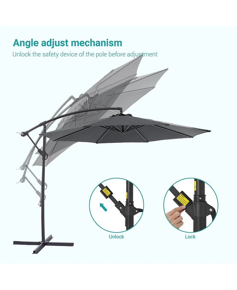 Sonkuki 10feet Patio Offset Umbrella Outdoor Hanging Umbrellas with Steel Frame and Angle Adjustment