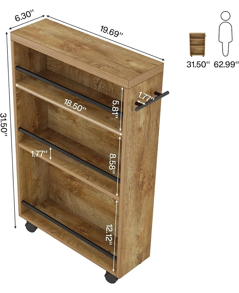 Tribesigns Slim Storage Cart: Rolling Narrow Kitchen Cart On Wheels. 4-Tier Slide-Out Utility Cart With Handle For Kitchen, Bathroom, Laundry