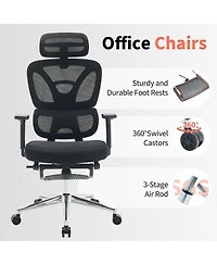 homfan Ergonomic Office Chair with Adjustable Headrest, Lumbar Support, 3D Armrests, and Retractable Footrest