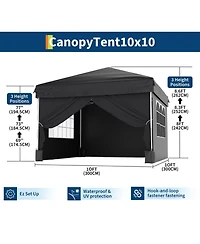 homfan 10x10 Pop Up Canopy with 4 Sidewalls – Waterproof Portable Outdoor Shade Tent Stakes and Carry Bag