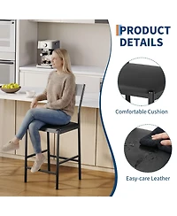 homfan Set of 2 Bar Stools, 24 Inch Pu Leather Counter Height Stools with Backrest and Footrest for Kitchen or Dining Room