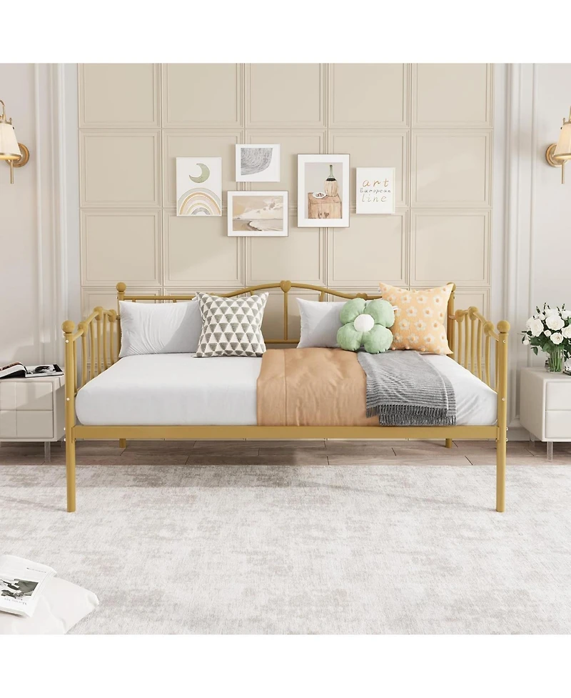 gaomon Twin Size Daybed with Trundle, Metal Sofa Bed Frame with Steel Slat Support, Twin Size Bed Frame for Living Room, Bedroom, Love Heart Design