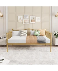gaomon Twin Size Daybed with Trundle, Metal Sofa Bed Frame with Steel Slat Support, Twin Size Bed Frame for Living Room, Bedroom, Love Heart Design