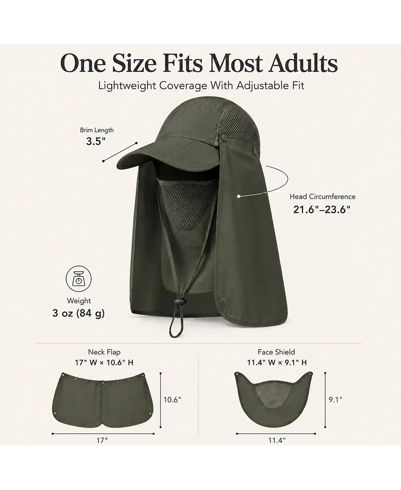 Ayamaya 3-in-1 Foldable Upf 50+ Wide Brim Sun Hat with Removable Face Shield and Neck Flap for Women Men