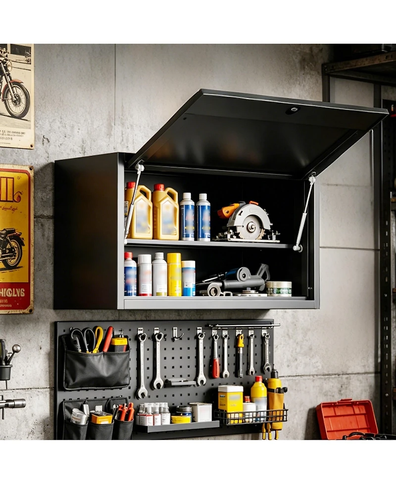 Boyel Living Wall Cabinet Garage Storage Adjustable Shelves Locking Door Steel Organizer