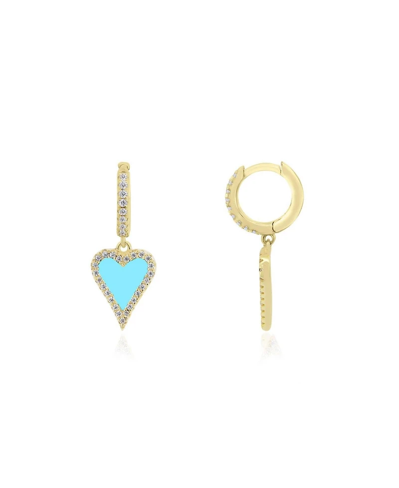 The Lovery Mini Turquoise Cz Halo Heart Dangle Earrings 14K Gold-Plated Sterling Silver