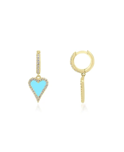 The Lovery Mini Turquoise Cz Halo Heart Dangle Earrings 14K Gold-Plated Sterling Silver