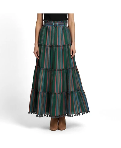 Pre-Owned Zimmermann Women's Stripe Cotton Ruffled Maxi Skirt