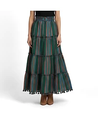 Pre-Owned Zimmermann Women's Stripe Cotton Ruffled Maxi Skirt