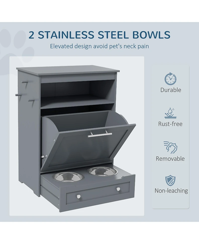 Ruie Tall Pet Feeder Station Storage Cabinet with Raised Dog Bowls