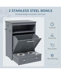 Ruie Tall Pet Feeder Station Storage Cabinet with Raised Dog Bowls