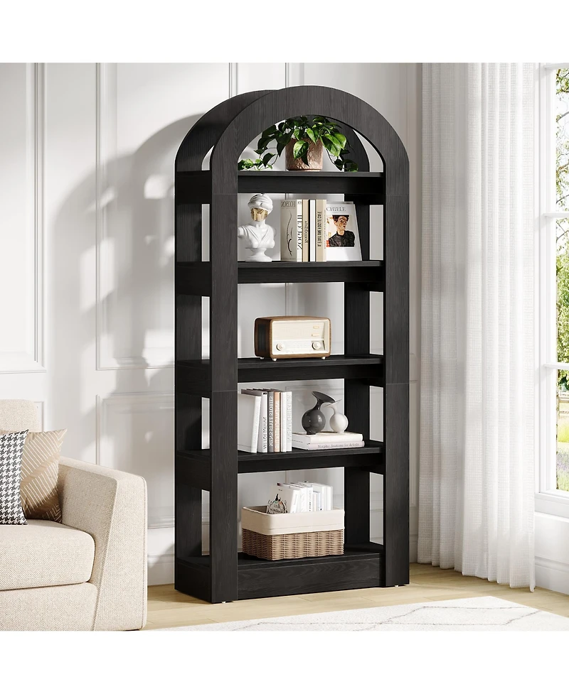 Tribesigns 70.87" Tall Arched Bookshelf, Rustic Oak Bookcase with 5-Tier Storage