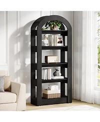 Tribesigns 70.87" Tall Arched Bookshelf, Rustic Oak Bookcase with 5-Tier Storage