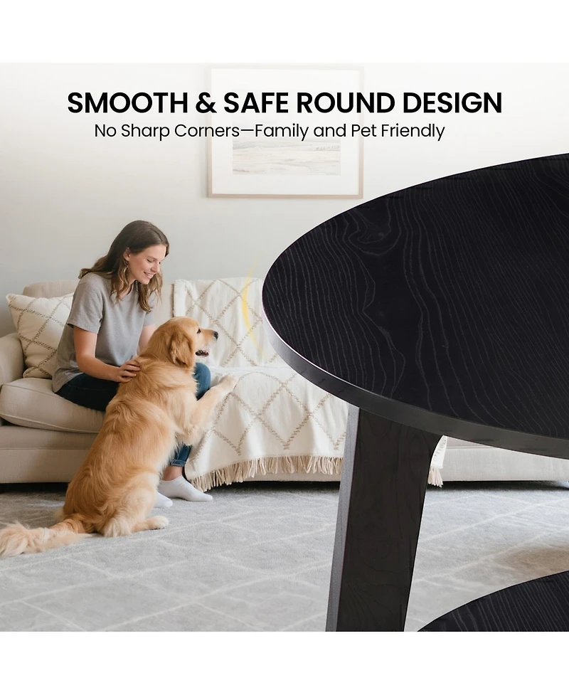 gaomon Round Coffee Table with Storage, 2-Tier Modern Circle Coffee Table for Living Room, Wooden Accent Table with Curved Legs, 31.5"X17.7"