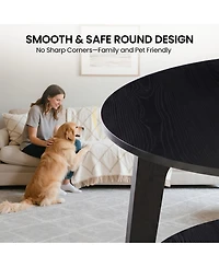 gaomon Round Coffee Table with Storage, 2-Tier Modern Circle Coffee Table for Living Room, Wooden Accent Table with Curved Legs, 31.5"X17.7"