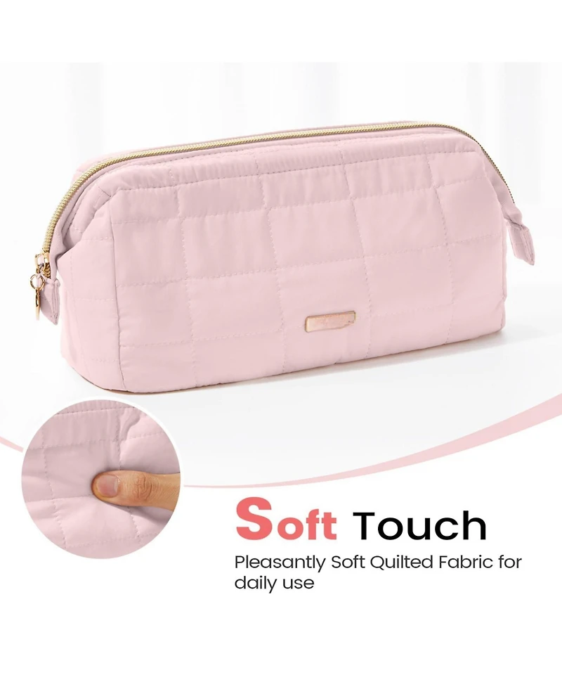 Danrong Large Pencil Case Soft Quilted Bag Wide Opening Multi Compartment School Supplies Storage Organizer Portable Durable Zipper