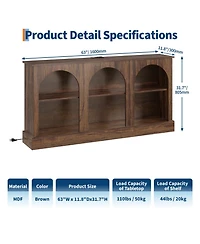 homfan 63" Arched Tv Stand with Charging Station and 3-Tier Open Shelves, for 65-70" Tv