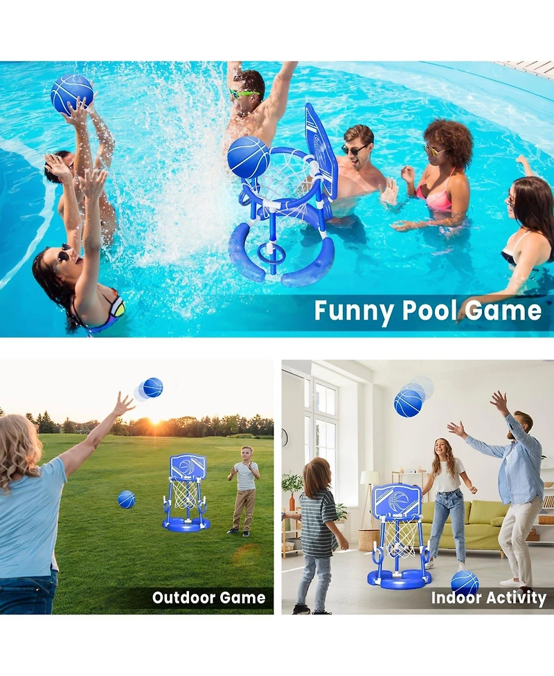 Gnuadz 2-in-1 Pool Basketball Hoop Floating Game Ring Toss Balls Pump