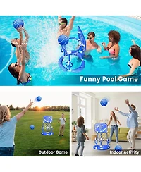 Gnuadz 2-in-1 Pool Basketball Hoop Floating Game Ring Toss Balls Pump