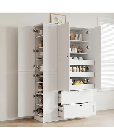 Streamdale Furniture 73.6" Farmhouse Kitchen Pantry Cabinet with 8 Shelves, 2 Drawers and 4 Doors