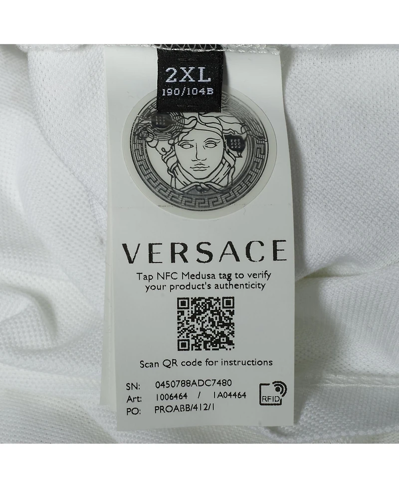Pre-Owned Versace Men's Floral Embroidered Collar Pique Polo T-Shirt