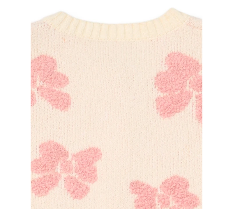 CeCe Girls' 4-16 Crewneck Buttoned Bow Sweater