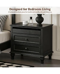 Streamdale Furniture 28" Farmhouse 3-Drawer Nightstand with Charging Station and Usb Ports