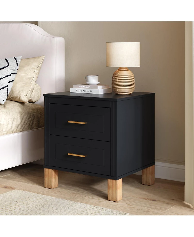 Streamdale Furniture 2-Drawer Fluted Wood Nightstand with Metal Handle