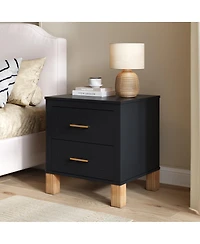 Streamdale Furniture 2-Drawer Fluted Wood Nightstand with Metal Handle