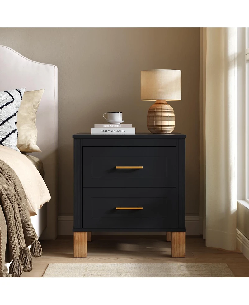 Streamdale Furniture 2-Drawer Fluted Wood Nightstand with Metal Handle