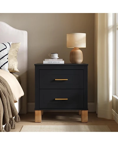 Streamdale Furniture 2-Drawer Fluted Wood Nightstand with Metal Handle