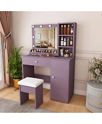 Streamdale Furniture Stylish Vanity Desk Set with Lighted Mirror, Stool and 3 Color Modes