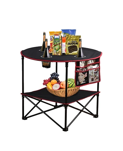 Piscifun Camping Table Folding Picnic Cup Holders Collapsible Canvas Portable Outdoor Bbq Fishing