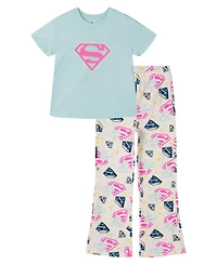 Justice League Kids Outfit/Sets(5-16)Supergirl Girls' 2-Piece Tee and Flare Leggings Set