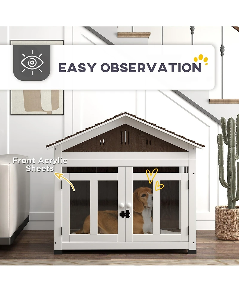 Ruie 40 in Wooden Dog House Outdoor Indoor with Air Vents and Floor