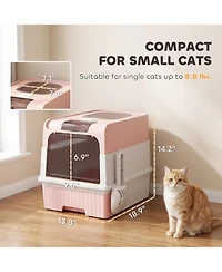 Ruie Hooded Cat Litter Box with Drawer Front Entry and Top Exit