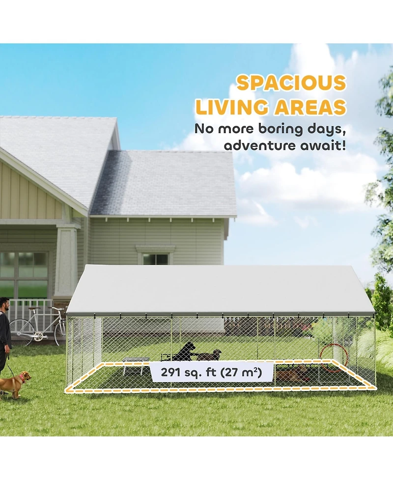 Ruie Extra Large Chain Link Outdoor Dog Run with Waterproof Roof