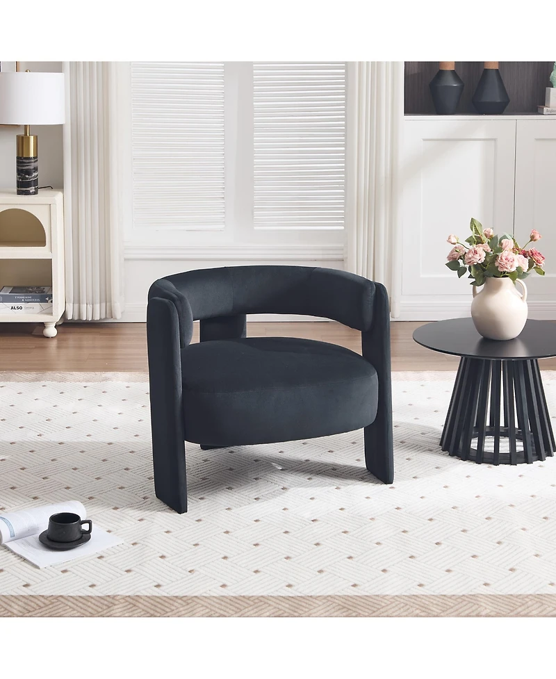 Clihome Velvet Accent Chair, Modern Armchair with Wooden Legs, Comfy Upholstered Single Sofa Chair