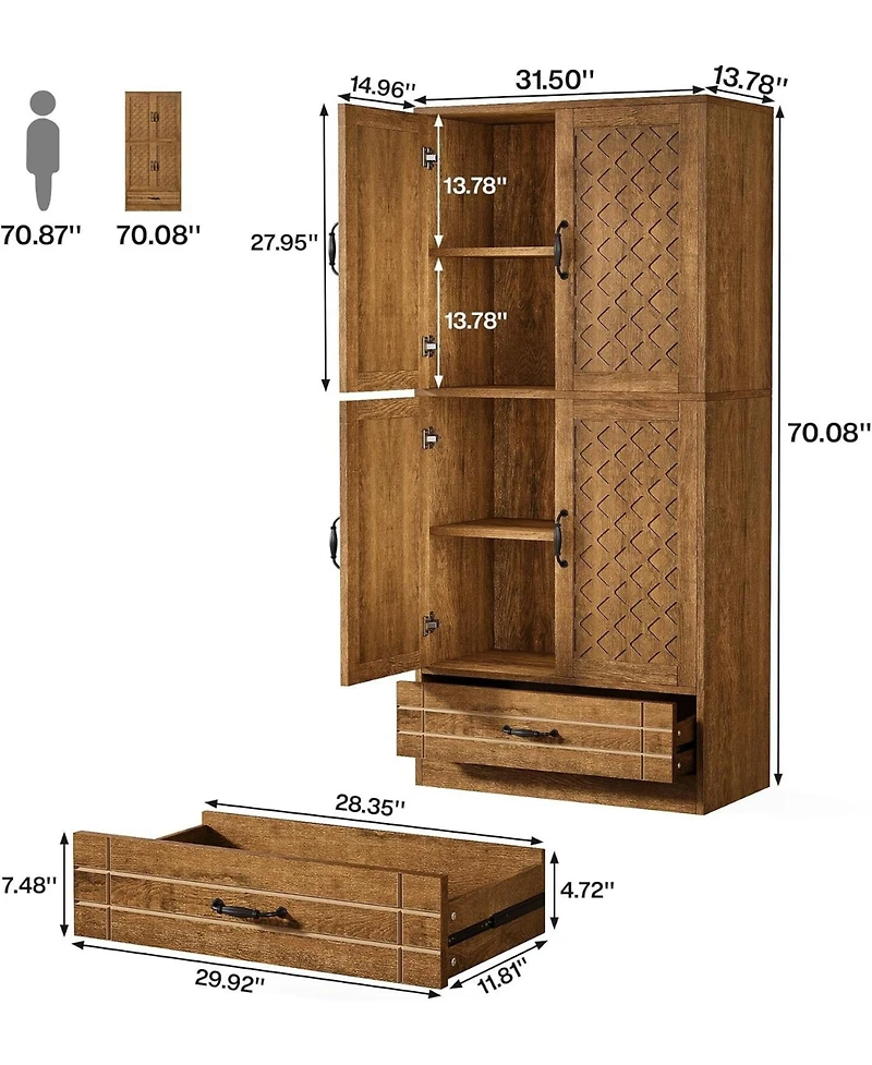 Tribesigns 70" Bookshelf with Door: Farmhouse Tall Storage Cabinet with Drawer, Retro Library Bookshelves for Home Office, Living Room