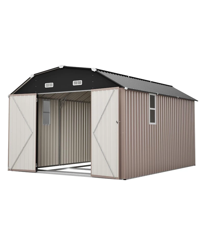 Streamdale Furniture 10' x 12' Metal Outdoor Storage Shed with Floor Frame Kit Tool Shed Heavy Duty