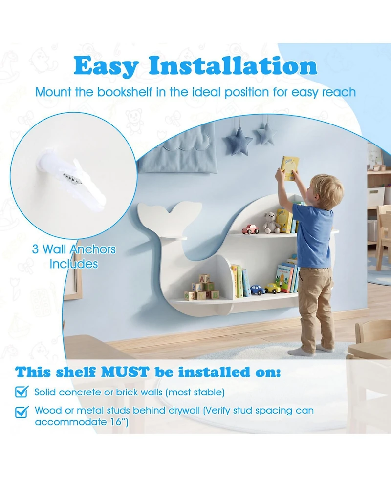 Slickblue Wall Mounted Floating Dolphin Shelves Storage Rack