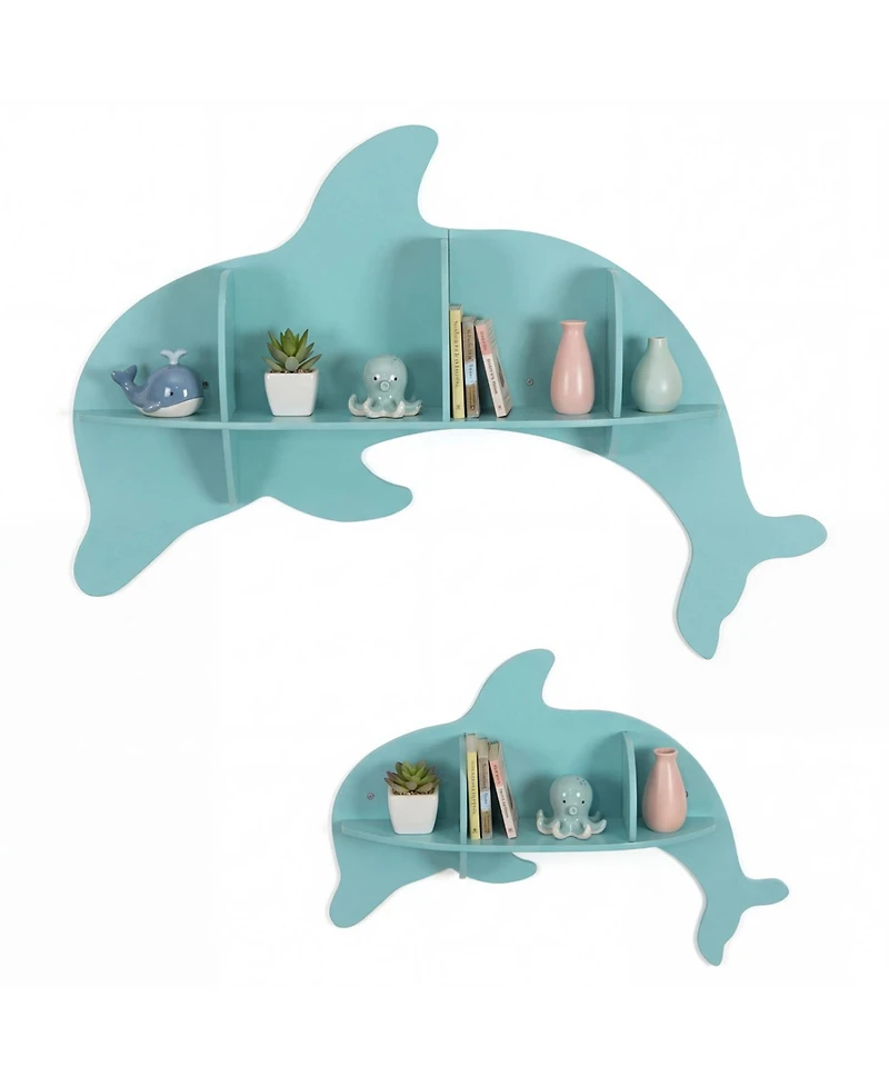 Slickblue 2 Pack Dolphin Floating Shelves Wall Mounted Storage Rack