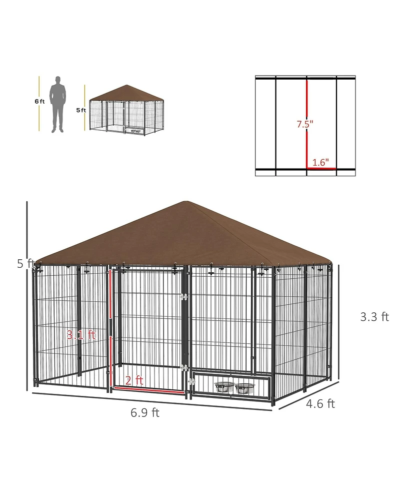 Ruie Outdoor Dog Kennel Playpen with Canopy and Rotating Bowl