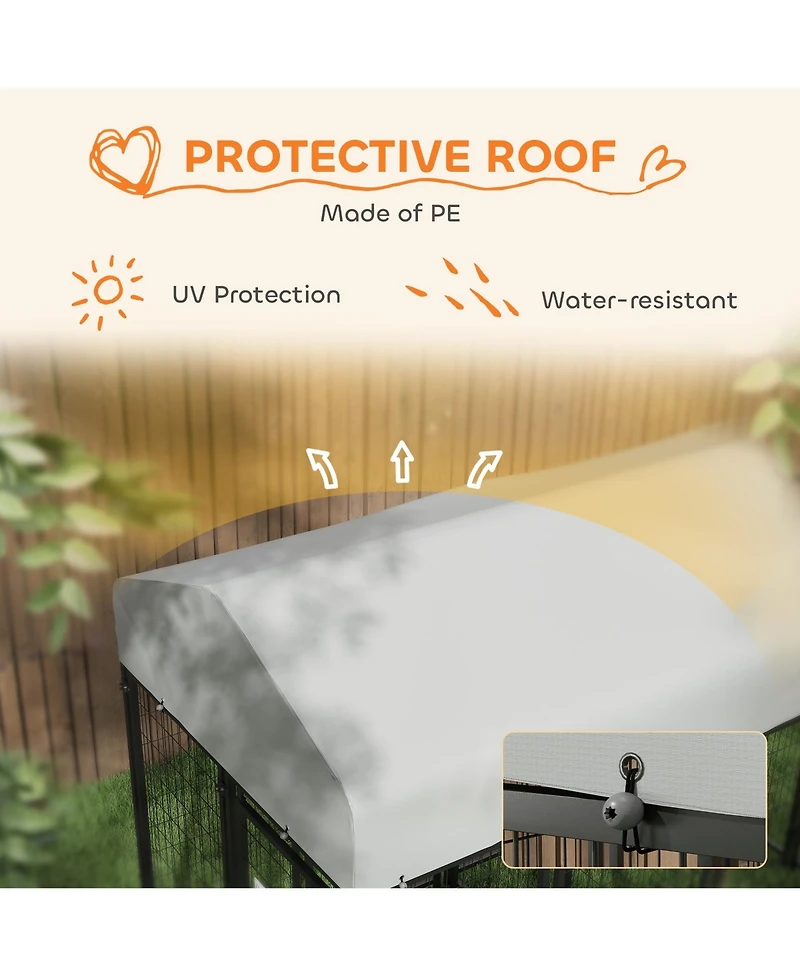 Ruie Two Room Outdoor Dog Kennel with Water Resistant Sun Proof Cover