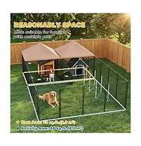 Ruie Large 2 Room Outdoor Dog Kennel with Adjustable Bowls and Latch