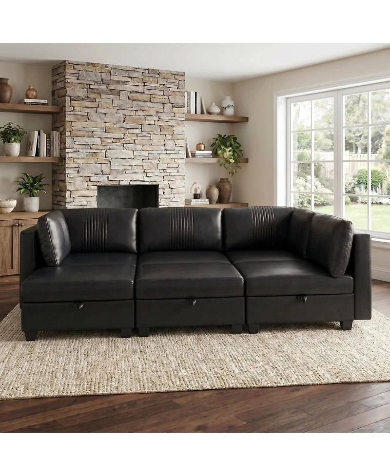 Streamdale Furniture Flexible 6-Seat Modular Pu Sofa with Storage and Sleeper Function