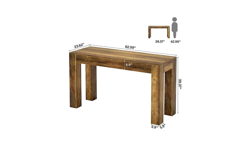 Tribesigns 33.46 in. Rectangle Bar Table, Wood Counter Height Pub Table with Duouble Pedestal for Kitchen, Home