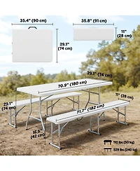 Piscifun 6feet 3 Piece Portable Folding Picnic Table Bench Set Camping Outdoor Indoor Bbq Party Event