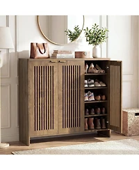 Tribesigns 5-Tier Shoe Cabinet: 3 Doors, Holds 30 Pairs, Storage with Adjustable Shelves, Vertical Slatted Doors, Freestanding for Entryway, Hallway
